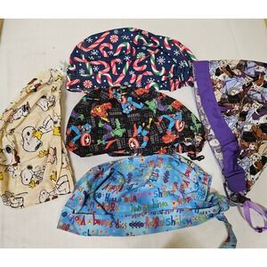 Character Scrub Skull Caps Unisex Frozen Snoopy Holiday Hand Made Lot of 5